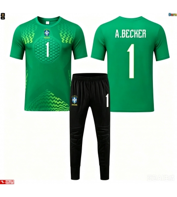 Brasilien Alisson Becker #1 Målvakt Bortatröja Barn VM 2026 Kortärmad (+ Korta byxor)